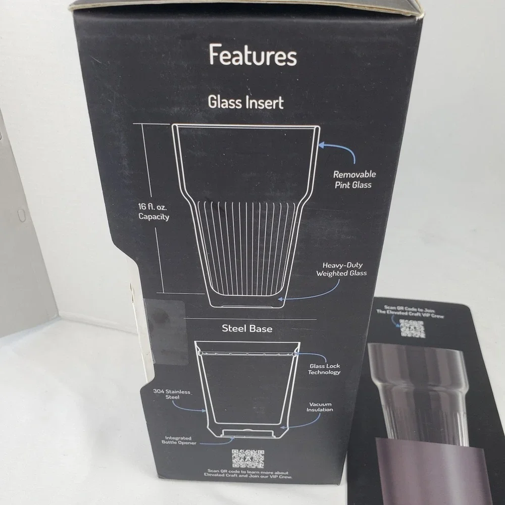 Elevated Craft Hybrid Pint Glass Gunmetal Black Steel Beer 16oz OPEN BOX
